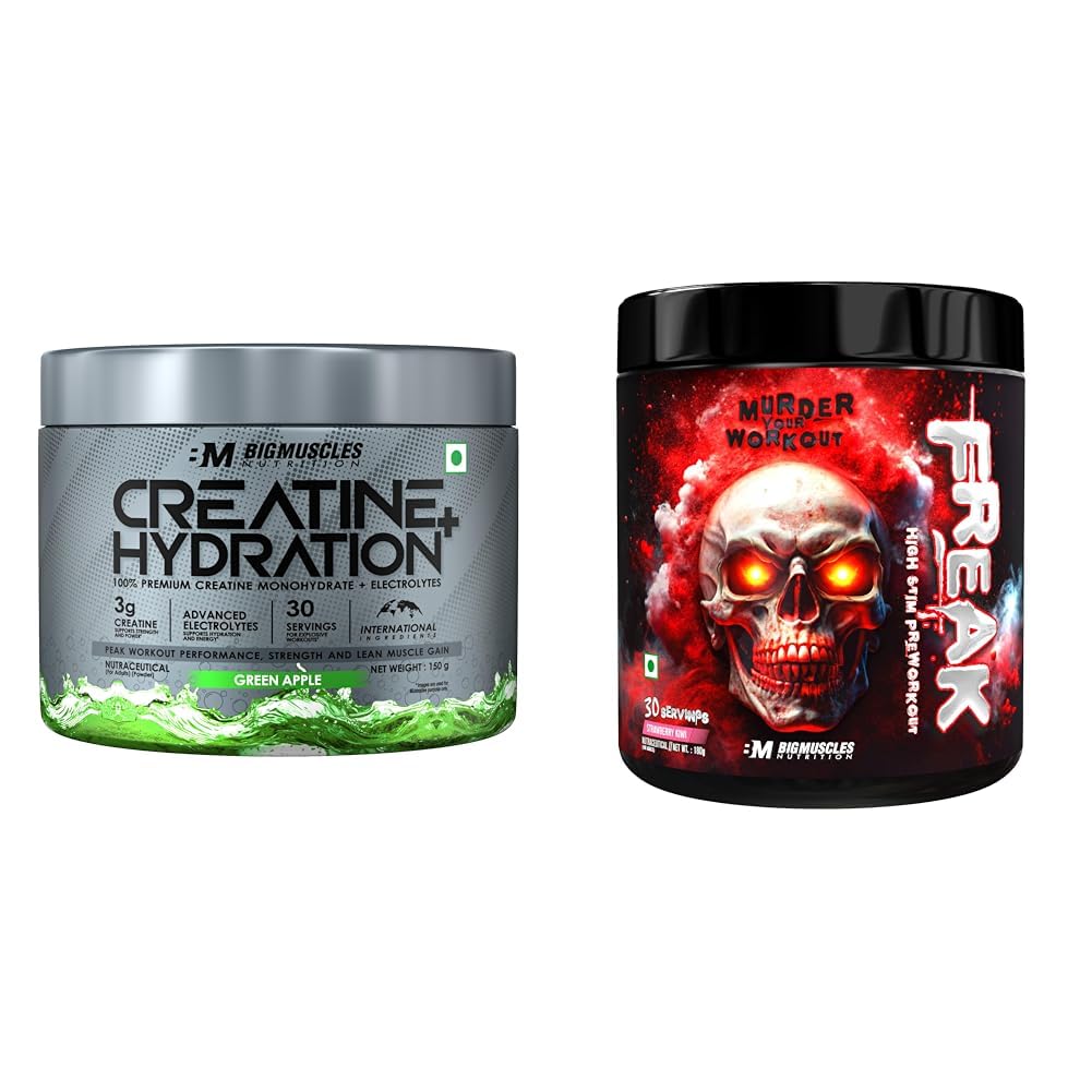 Bigmuscles Nutrition Creatine + Hydration (150g, Green Apple) | Bigmuscles Nutrition Freak Pre-Workout (30 Servings, Strawberry Kiwi) | 180g-image-28
