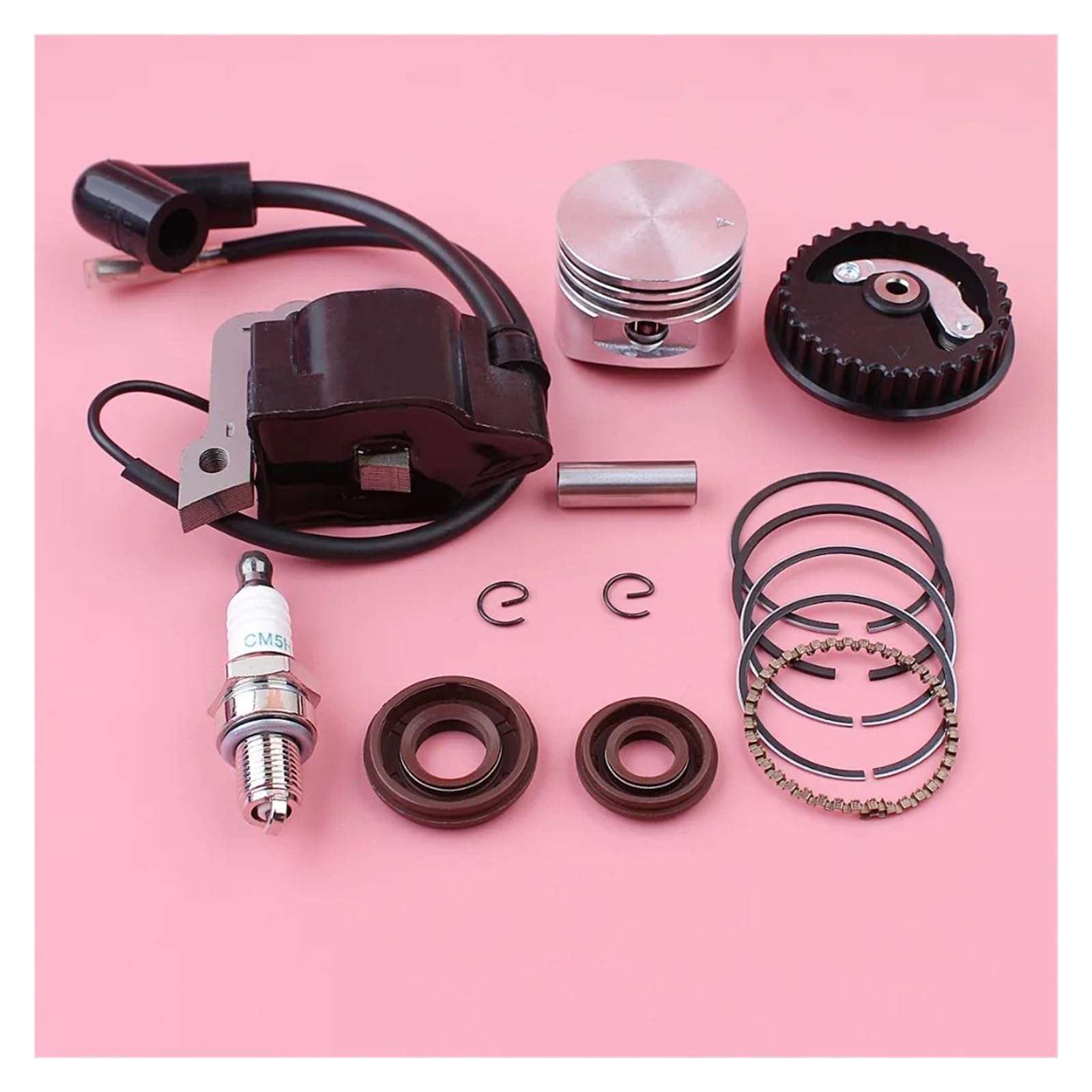 Bobina de Encendido, pistón de 35 mm, polea de árbol de levas, Kit de tapón de Sello de Aceite, Compatible con GX25 GX 25, 25 Engine Size, 4 Tiempos, Repuesto for cortacésped.