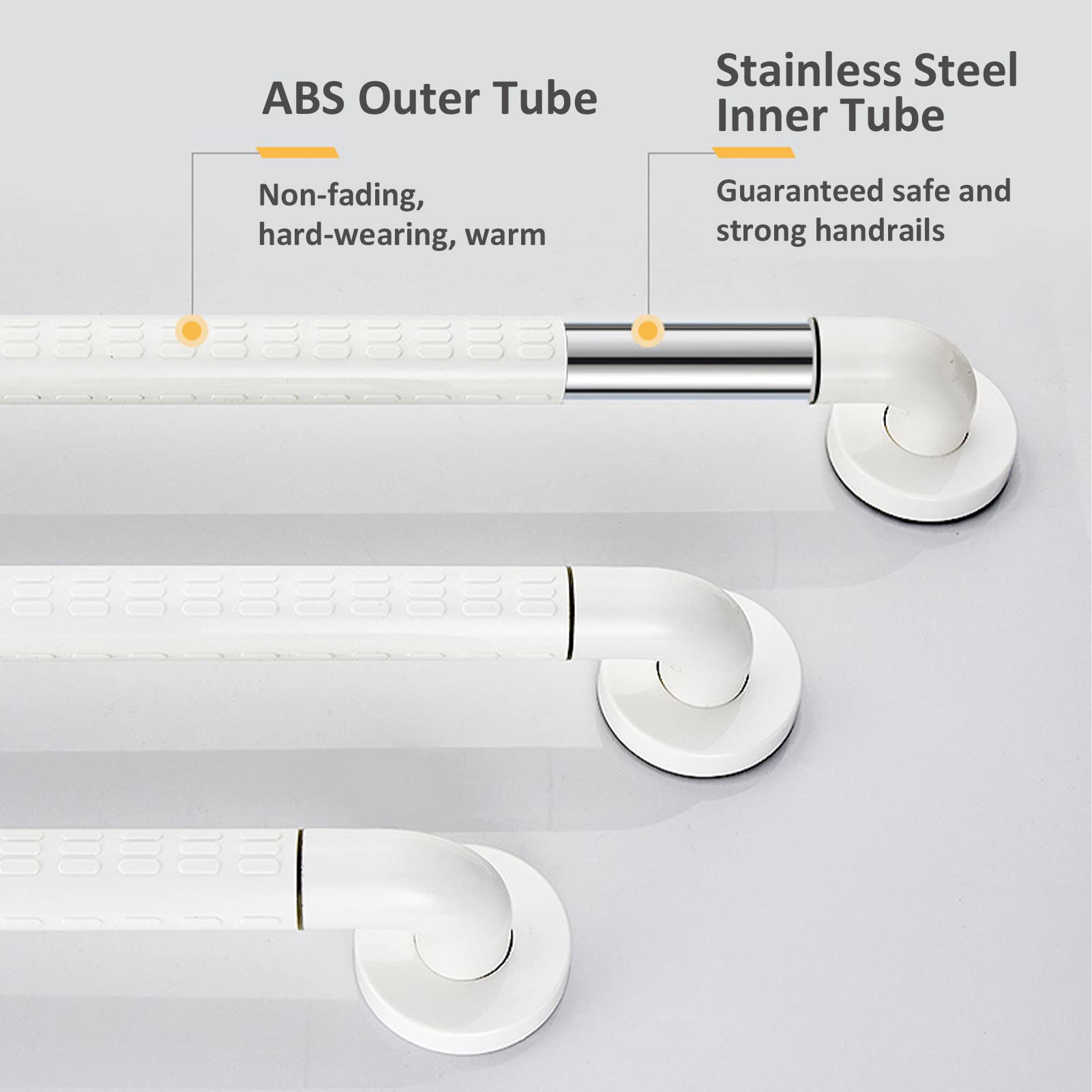 Barra de Apoyo para baño, Barras de bañera con Agarre Antideslizante y círculos Luminosos de Seguridad, Mango de Acero Inoxidable, toallero de Pared para Ducha, Blanco, 38 cm