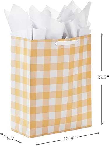 Miniatura 3 de Hallmark Bolsas de regalo extra grandes de 15 pulgadas con papel de seda (2 bolsas Baby Animals, Yellow Gingham) para baby showers, primer