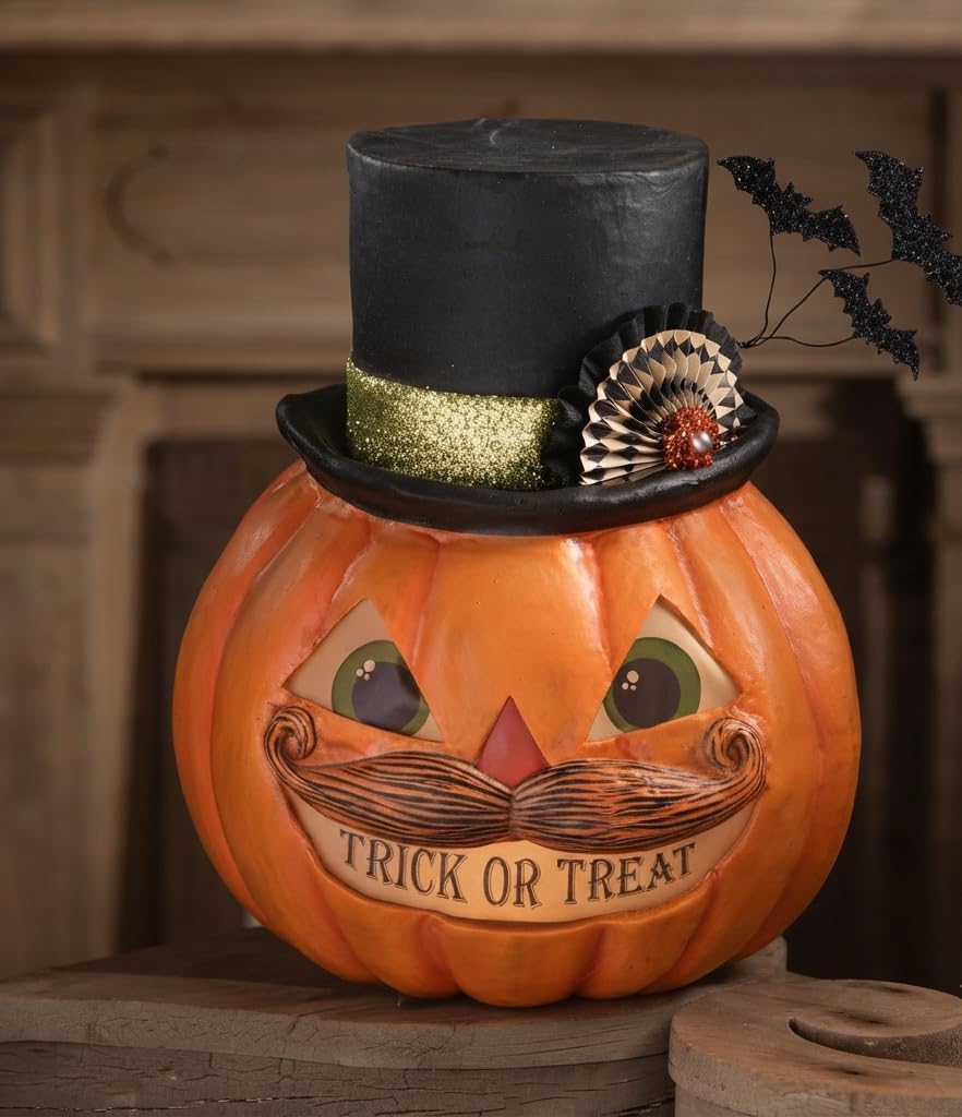 Bethany Lowe Designs Trick or Treat Pumpkin Stache 15" TJ4308