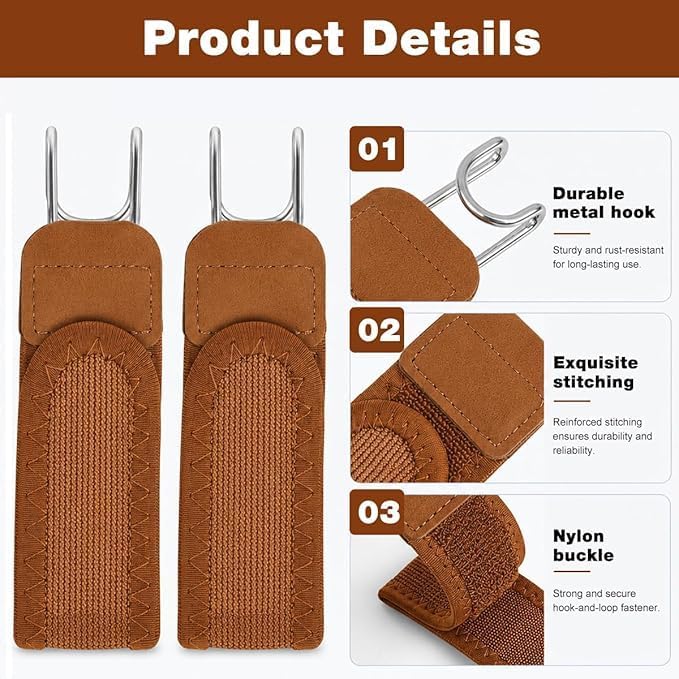 Image of 2 Pcs Buckleless Belt Hook Tactical Metal Hook Elastic Belt Unisex Buckle-Less Invisible Waist Belts for Work And Edc, Brown