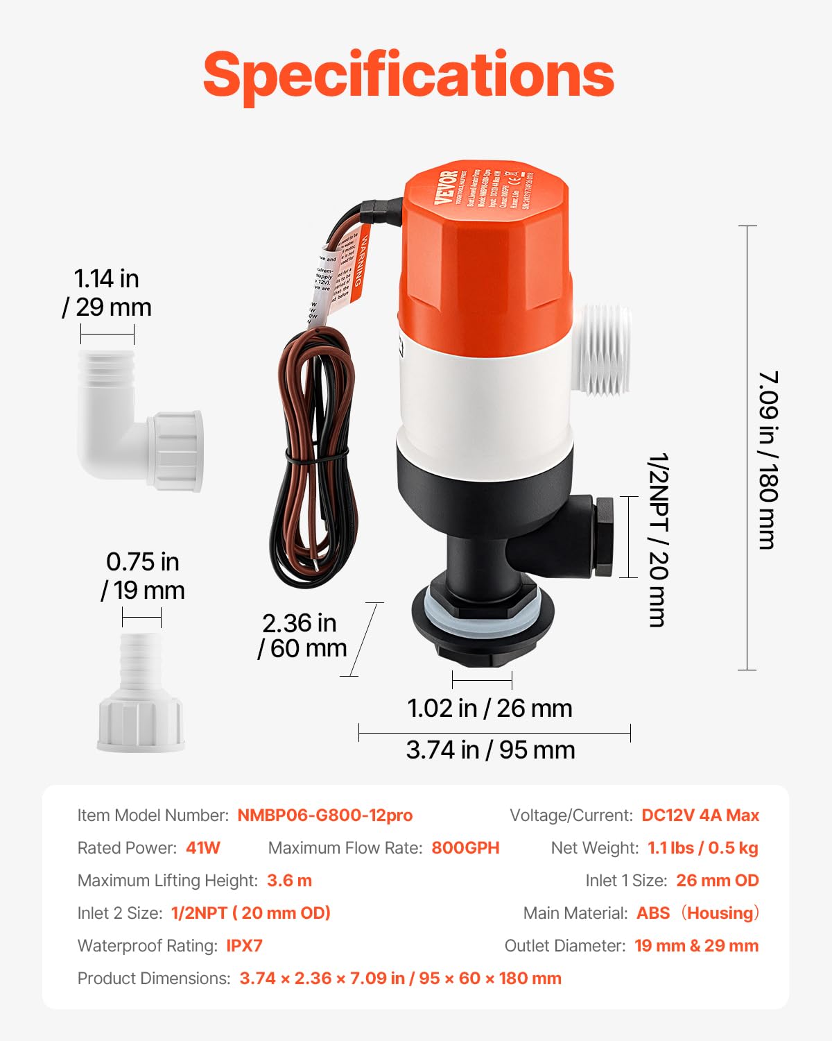 VEVOR Pompa per Pozzi Vivi per Barche, Pompa Aeratrice per Pozzi Vivi Dritta da 12 V e 50,47/min con Doppio Ingresso, Alloggiamento ABA e Cartuccia Motore Staccabile, per Acqua Dolce e Salata