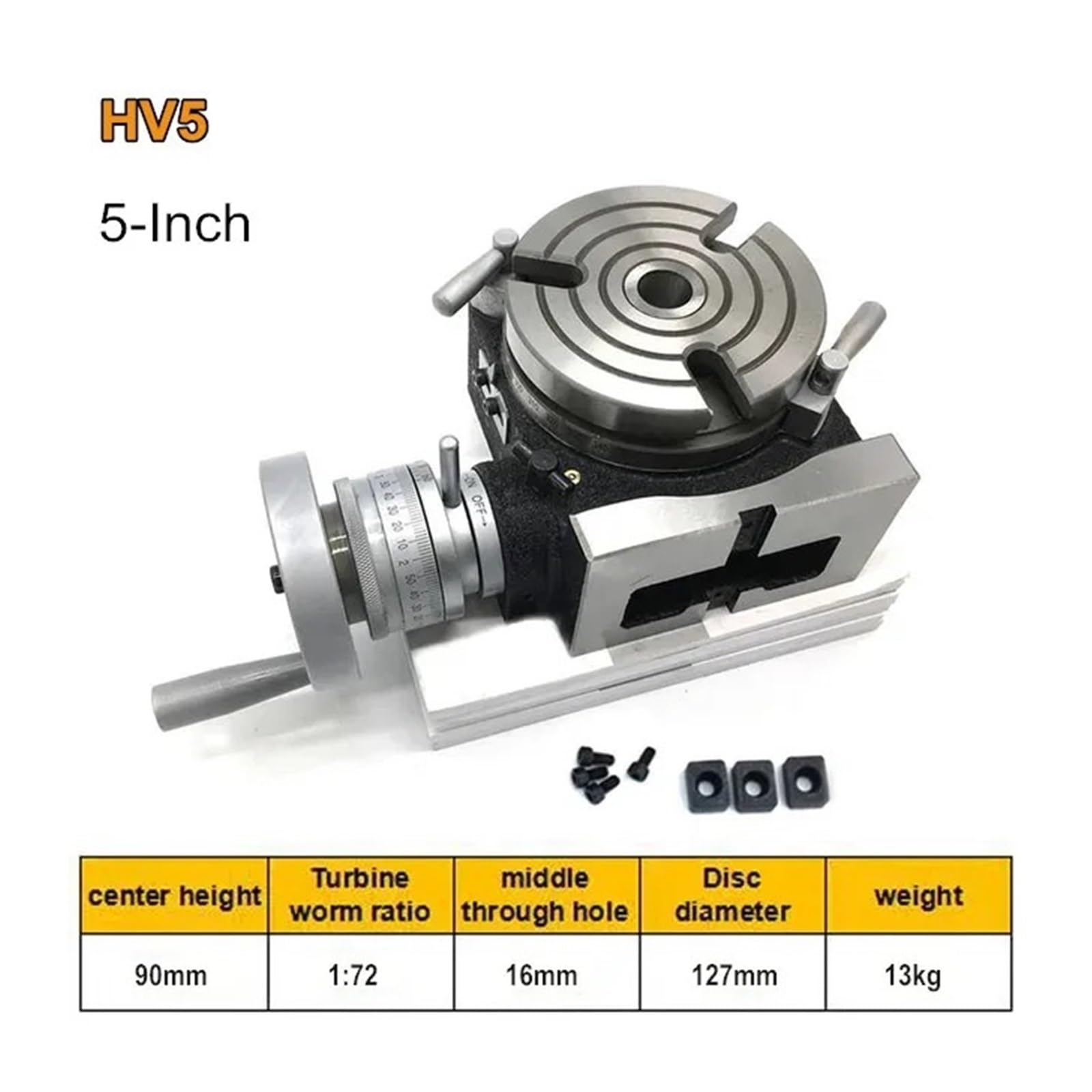 KACOME 5' HV5 127 mm Indexing Turntable (Vertical and Horizontal) with 100 mm CNC Lathe Chuck for Grinding Mills(Only HV5)