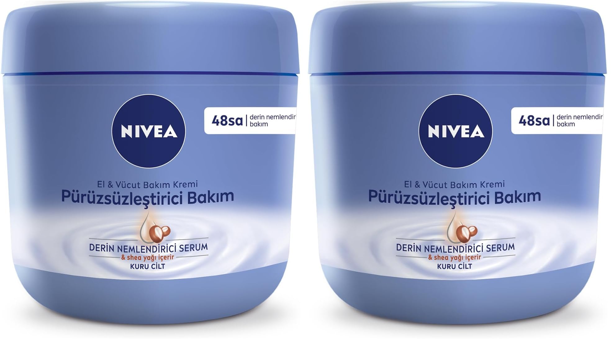NIVEA Nemlendirici El ve Vücut Bakım Kremi Pürüzsüzleştirici 400 ml, Kuru Ciltler,48 Saat Yoğun Nemlendirme,Shea Yağı (2 paketi)