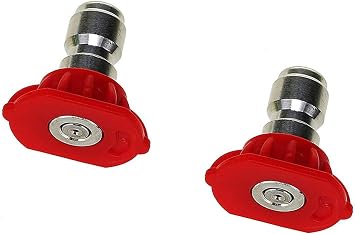 2Pcs 0 Degree Red Color Pressure Washer Accessories Kit Spray Nozzle Tips Quick Connecting Pivoting Coupler 1/4 inch
