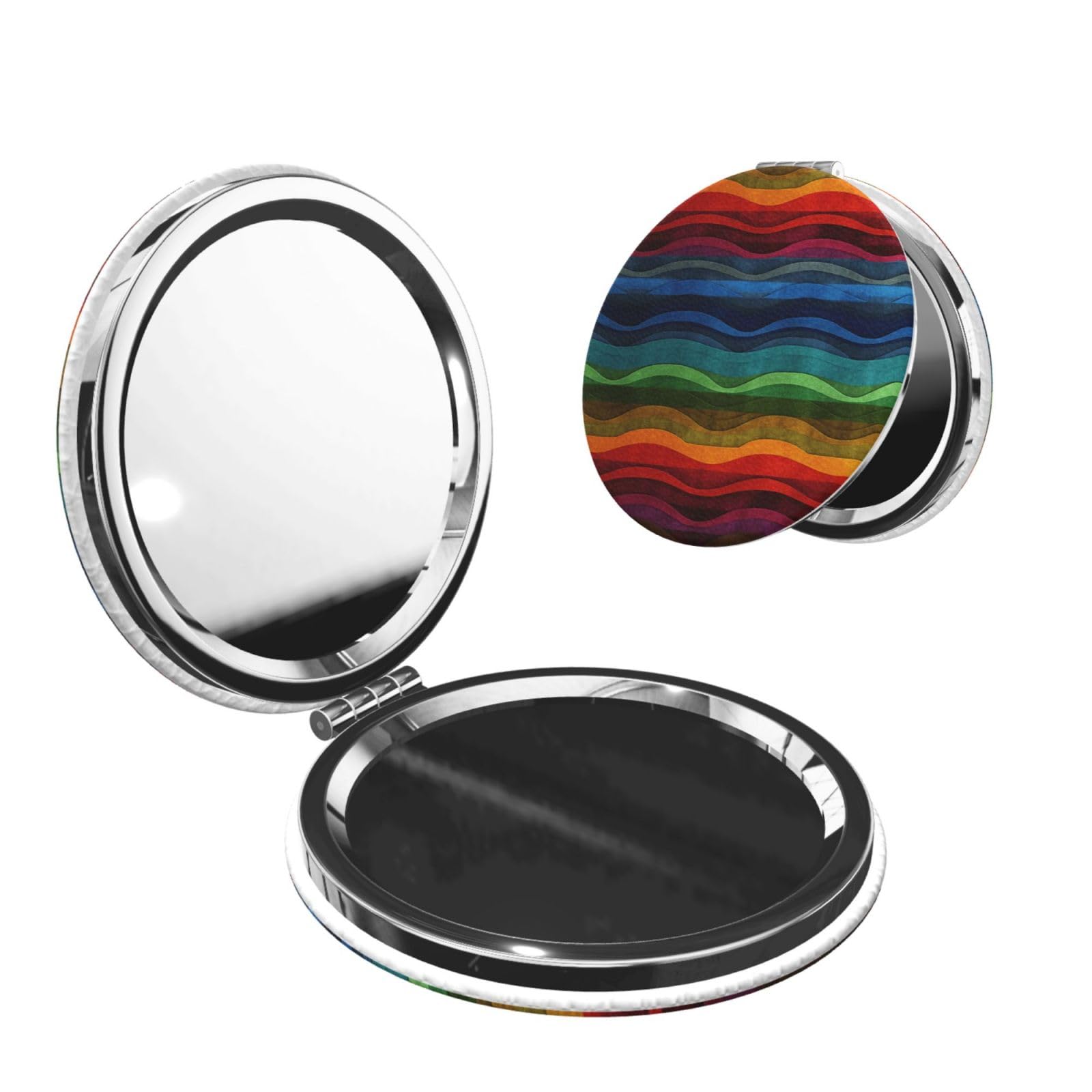 DWVTSLH Rainbow Compact Mirror for Purse, Double-Sided 2X/1X Magnifying Mirror for Women Men, Travel Makeup Mirror for Handbag, Handheld Vanity Mirror for Gift