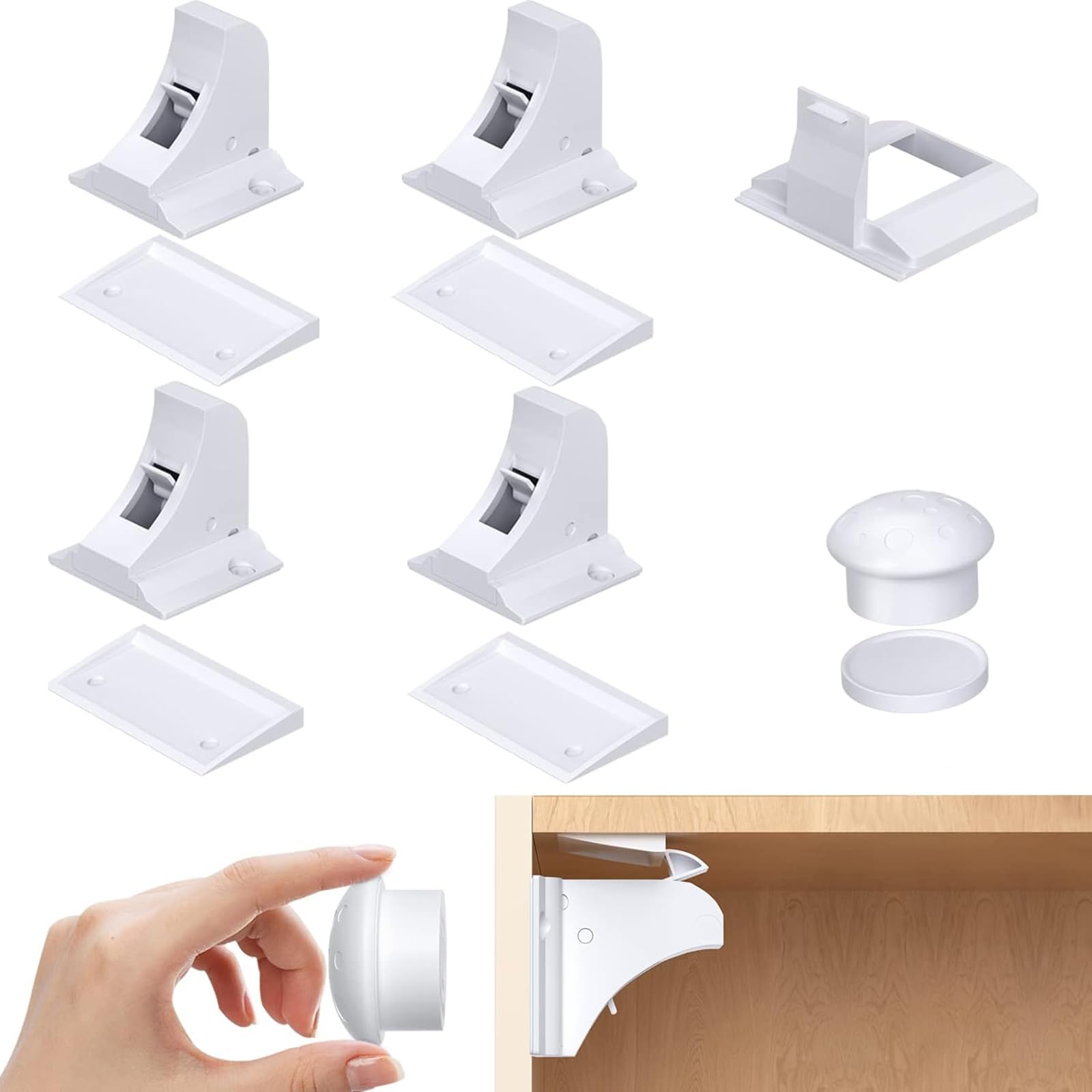 BESHT Child Safety Magnetic Cabinet Locks(4 Locks + 1 Keys), Easy Install Magnetic Cabinet Locks Child Proofing, No Tools Or Screws Needed