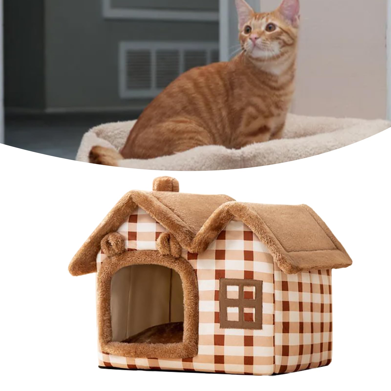 Cuccia per Gatti, Letto in Peluche per Grotta per Gatti con Cotone PP e Peluche, Rifugio Caldo Chiuso, Cuscino Rimovibile, Design Portatile per Uso Domestico in Viaggio S (M)