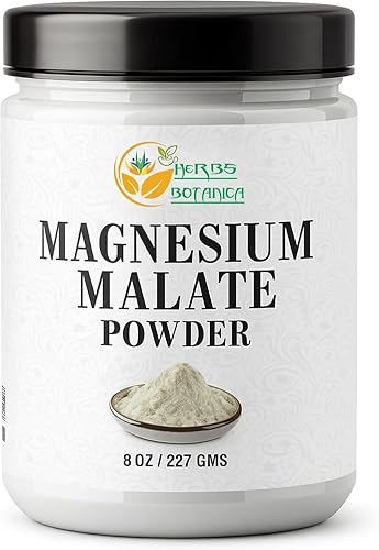 Herbs Botanica Malato de magnesio en polvo sin sabor Malato de magnesio 8 onzas fino para mezclas de bricolaje, mezcla suave en agua, jugos o