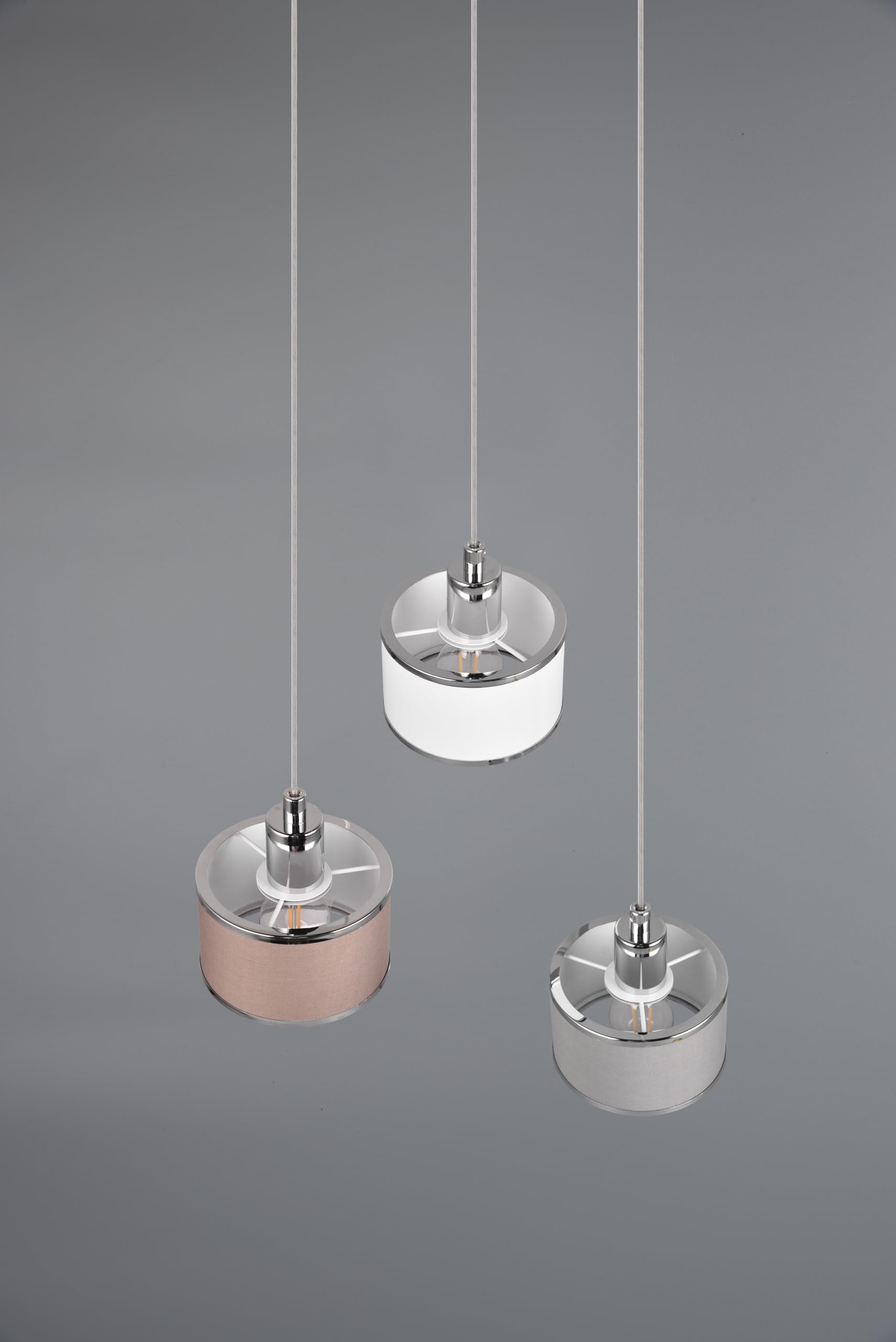 Trio Leuchten Pendelleuchte Kaprun 311630306, Metall Chrom, Schirm Stoff grau, exkl. 3x E14 |