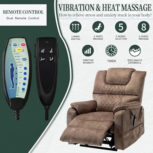 Bed Bath & Beyond Best Choice Leather Dual Motor Power Lift Recliners - Lift Assist Recliner with Massage/Heating 400lbs Brown - Thumbnail 7