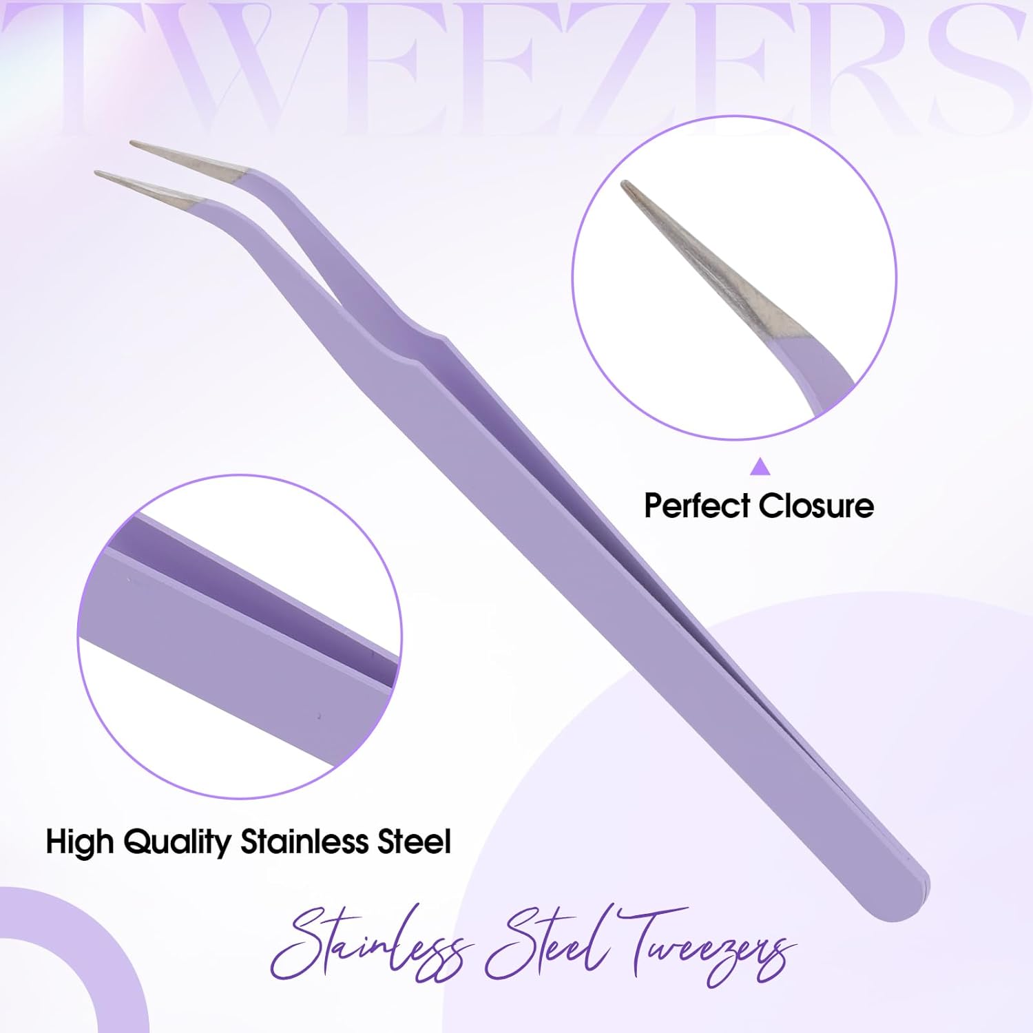 WENDY DIY Professional Eyelash Tweezers-Stainless Steel Lash Applicator Tool for False Eyelashes, Precision Fiber Tip Grip Mega Volume Lash Tweezers Eyelid Tape & Extensions - Image 2