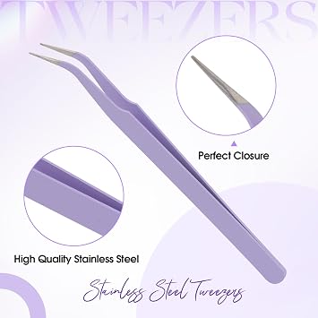 WENDY Lash Tweezers for Eyelash Extensions, Precision Fiber Stainless Steel Lash Applicator Tool for False Eyelashes, Precision Fiber Mega Volume lash-tweezers Use at Home