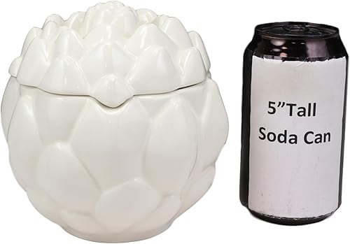 Miniatura 5 de Ebros - Recipiente de cerámica para condimentos de alcachofa blanca realista de 6 pulgadas de profundidad con tapa, 28 onzas para salsa de
