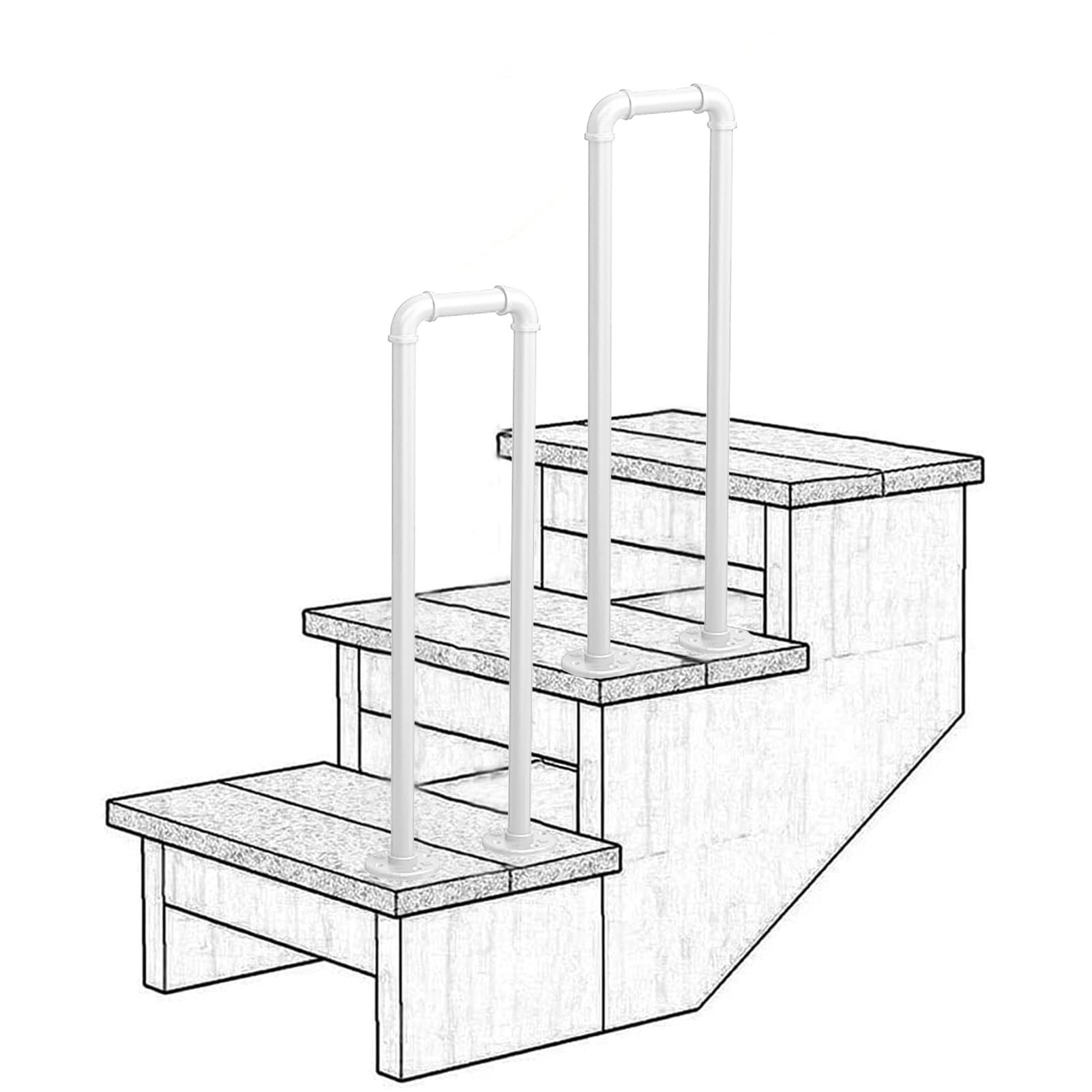 GLDYTVF Staircases Railing for Outside Steps, White Transitional Handrail for Concrete Steps and Wooden Stairs, Handrail Picket for Outdoor Front Porch Steps(Size:55cm(1.8ft))