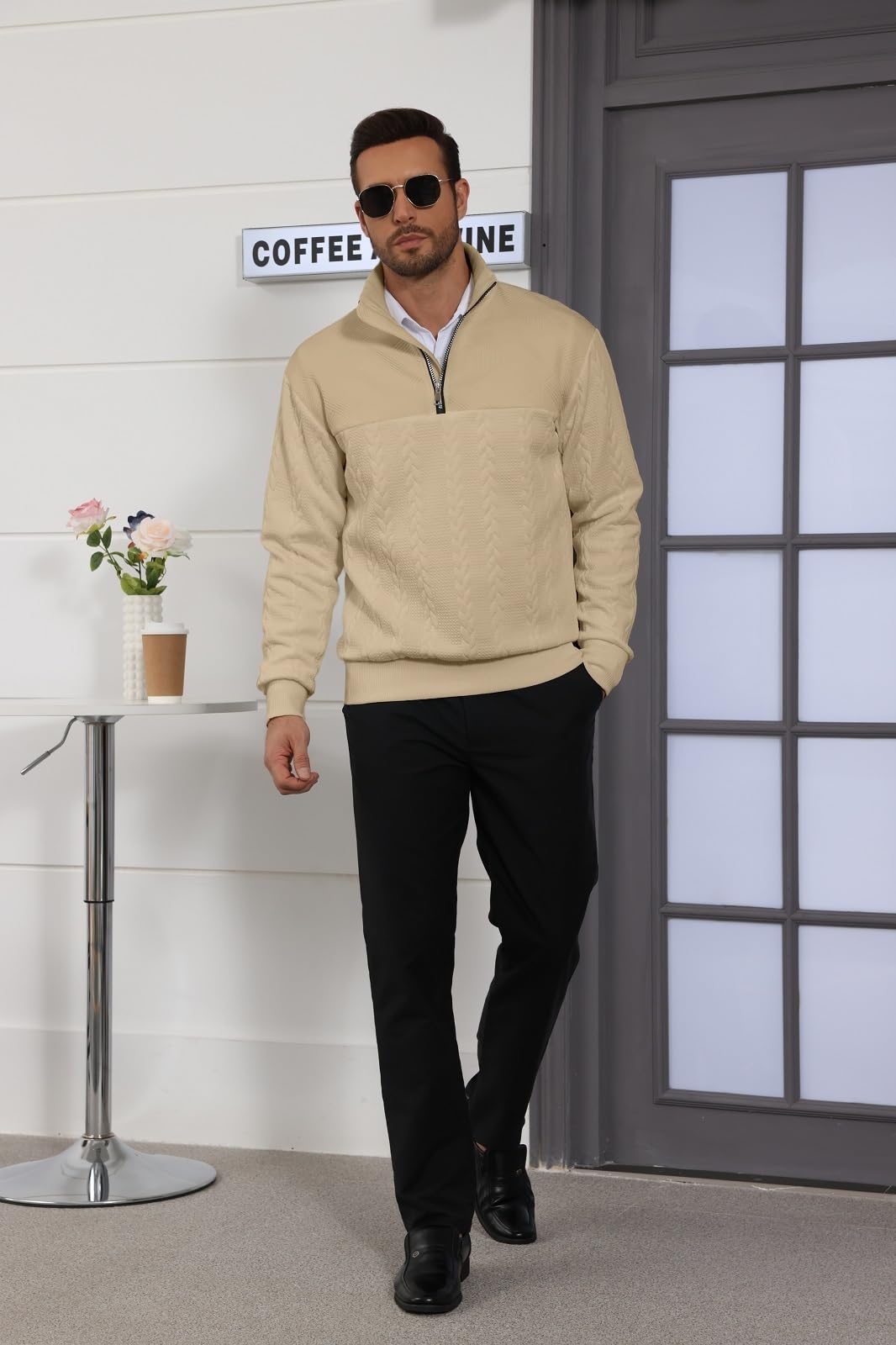 Halfword Pulls Homme Zip Pullover Tricoté Pull à Manches Longues pour Hommes Jacquard Sweatshirts