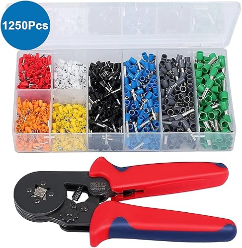 Miniatura 2 de MMOBIEL AWG23-7 Kit de herramientas de crimpado de virola de 1250 piezas, kit de herramientas de trinquete autoajustable profesional, juego de