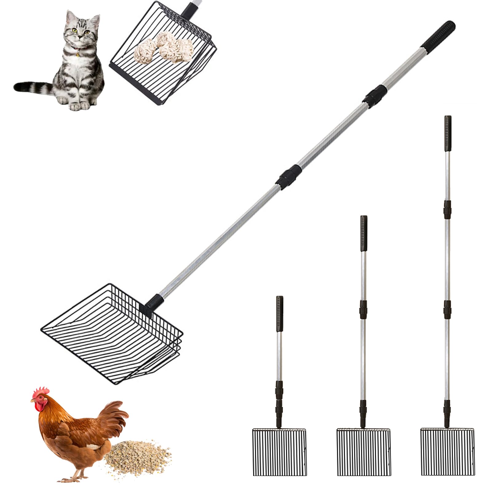 Pala para excavar pollos, pala extensible para gatos de aleación de aluminio, pala de pollo ajustable, accesorio para gallinero, adecuado para limpiar excrementos de gatos y pollos