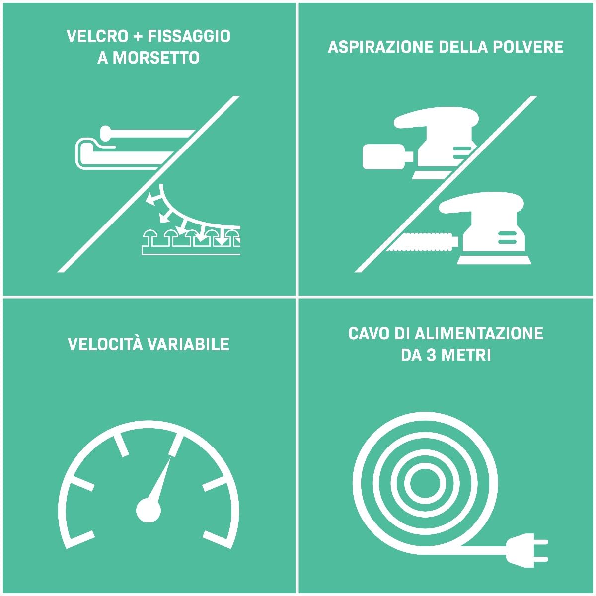 VONROC Levigatrice orbitale 240W - 90x187cm. Include contenitore raccolta polvere e 12 fogli abrasivi (3x G60, 3x G80, 3x G120, 3x G240)