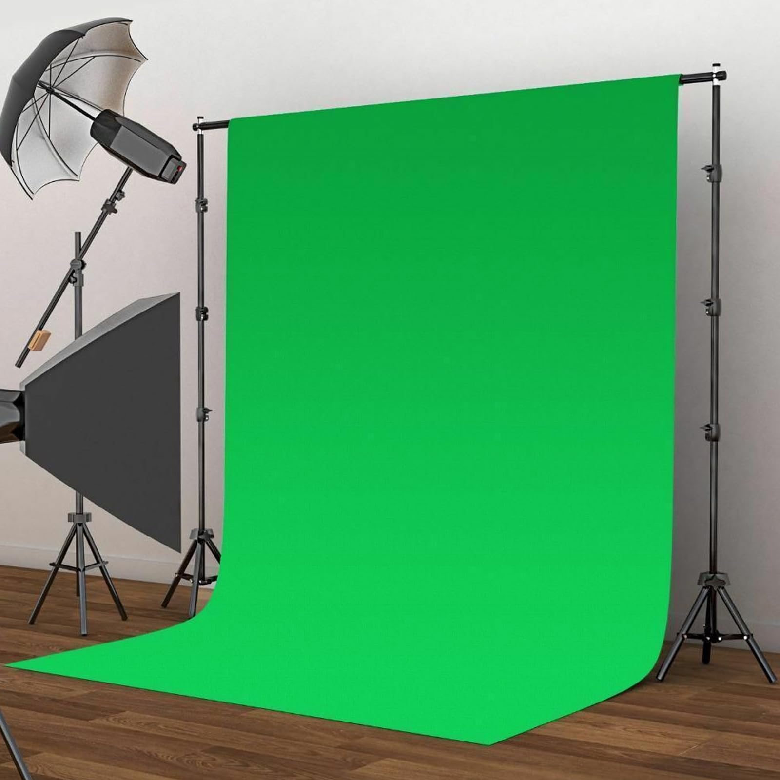Green Screen Background 200 x 300 cm - Sfondo fotografico a schermo verde, lavabile con 6 morsetti, per foto e video