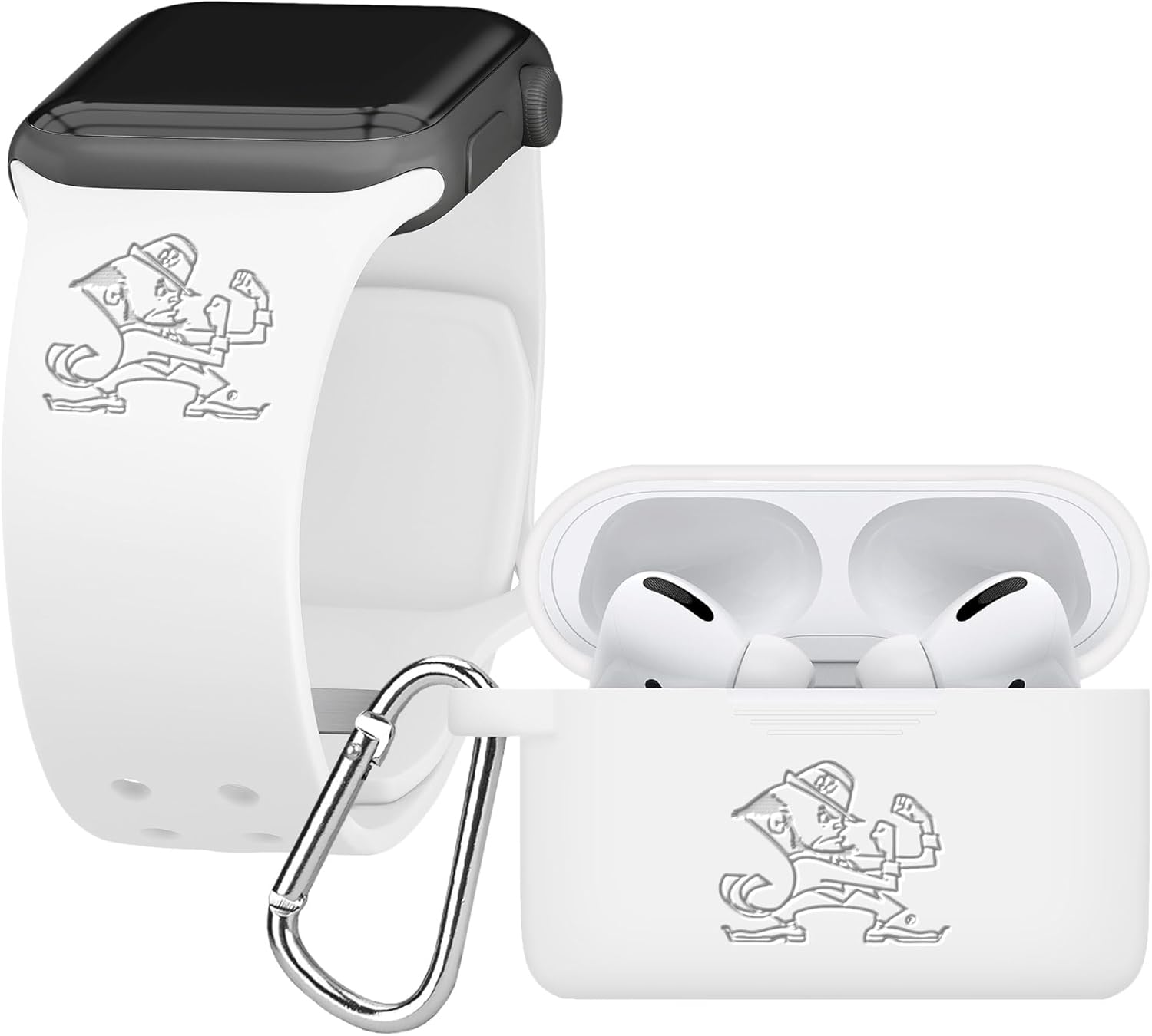AFFINITY BANDS Notre Dame Fighting Irish Engraved Silicone Combo Package Compatible with Apple Watch and AirPods Pro (42/44/45/49mm (46mm Series 11) Navy)
