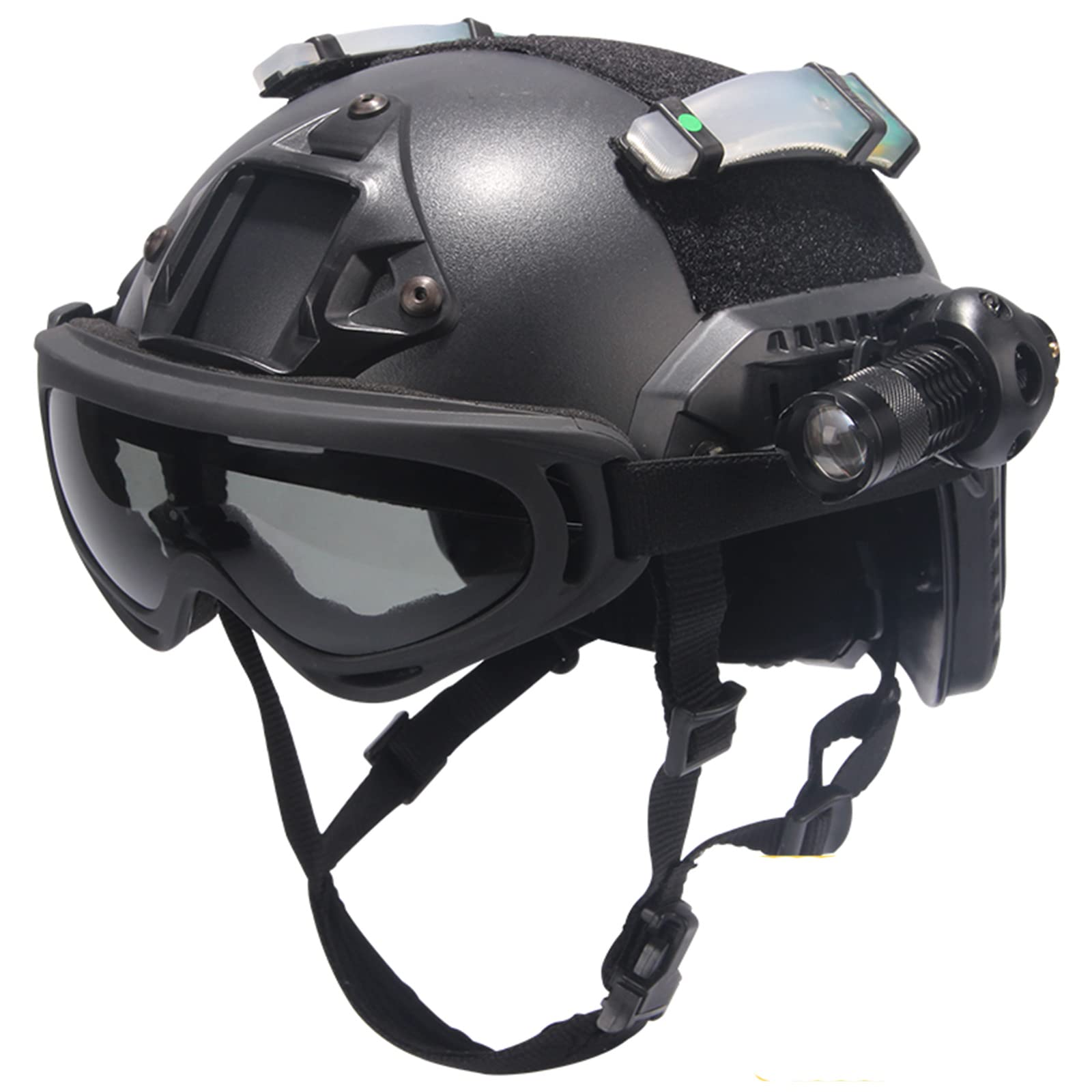 Juego de casco militar, con gafas y montaje Nvg, combinación de equipo táctico para airsoft, paintball, cosplay (negro B)