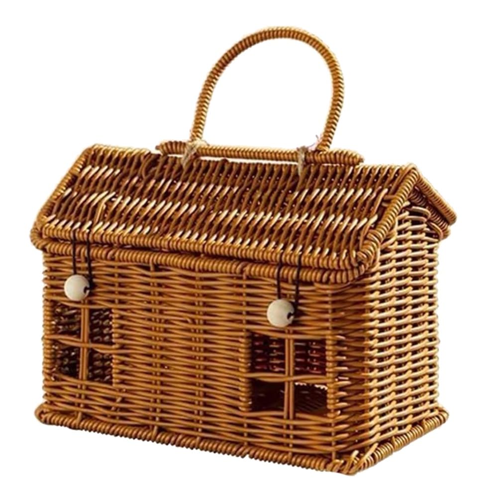Cesto in Rattan A Forma di Casa con Coperchio e Manico Pieghevole per PIC-Nic, Pasqua, Organizzazione, e Conservazione