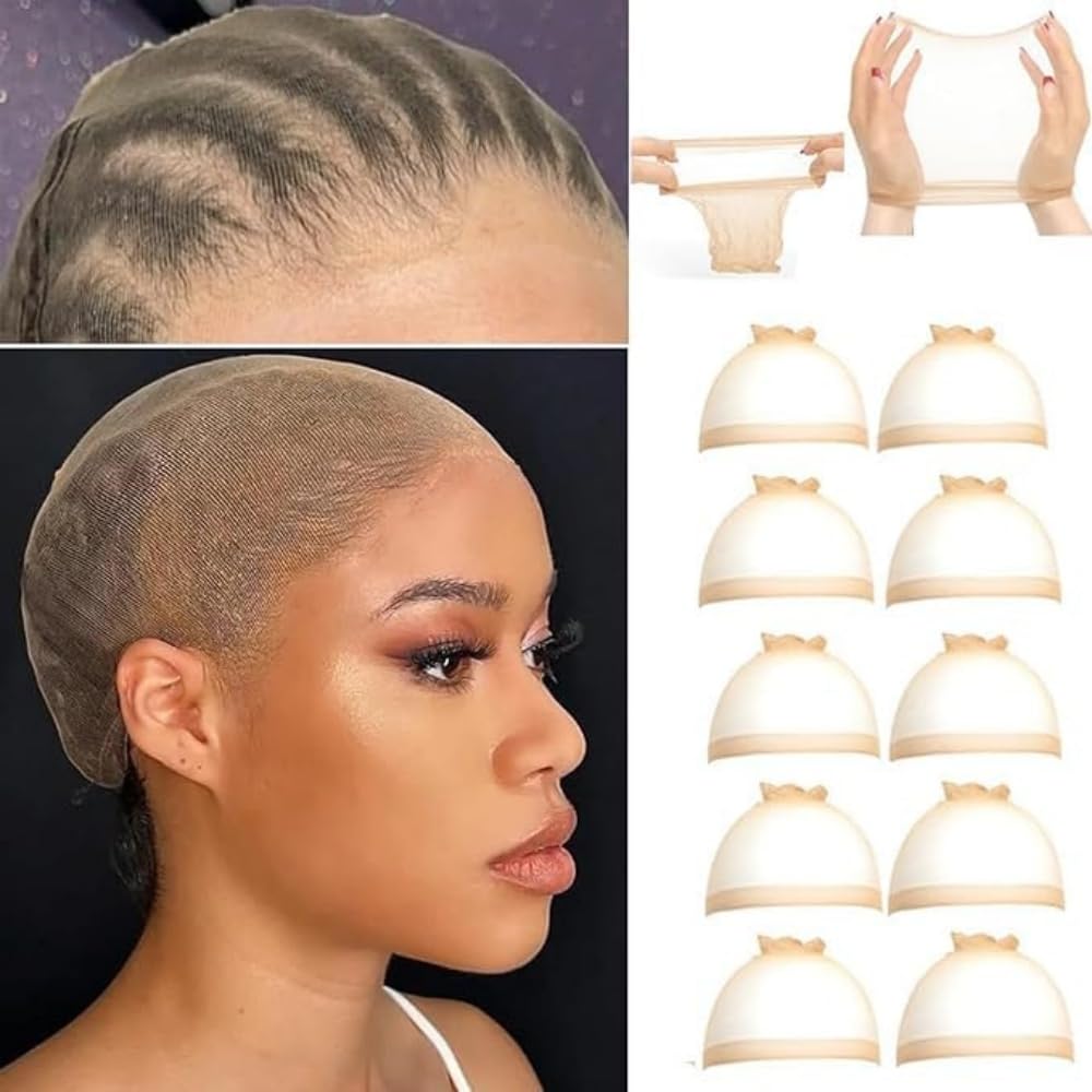 CLENEA 10 Pcs Transparent HD Wig Cap, Transparent HD Wig Caps for Women, Wig Cap Stocking Cap, Sheer Wig Cap Thin Nylon Cap, HD Thin Wig Cap for Lace Front Wig Accessories for Women