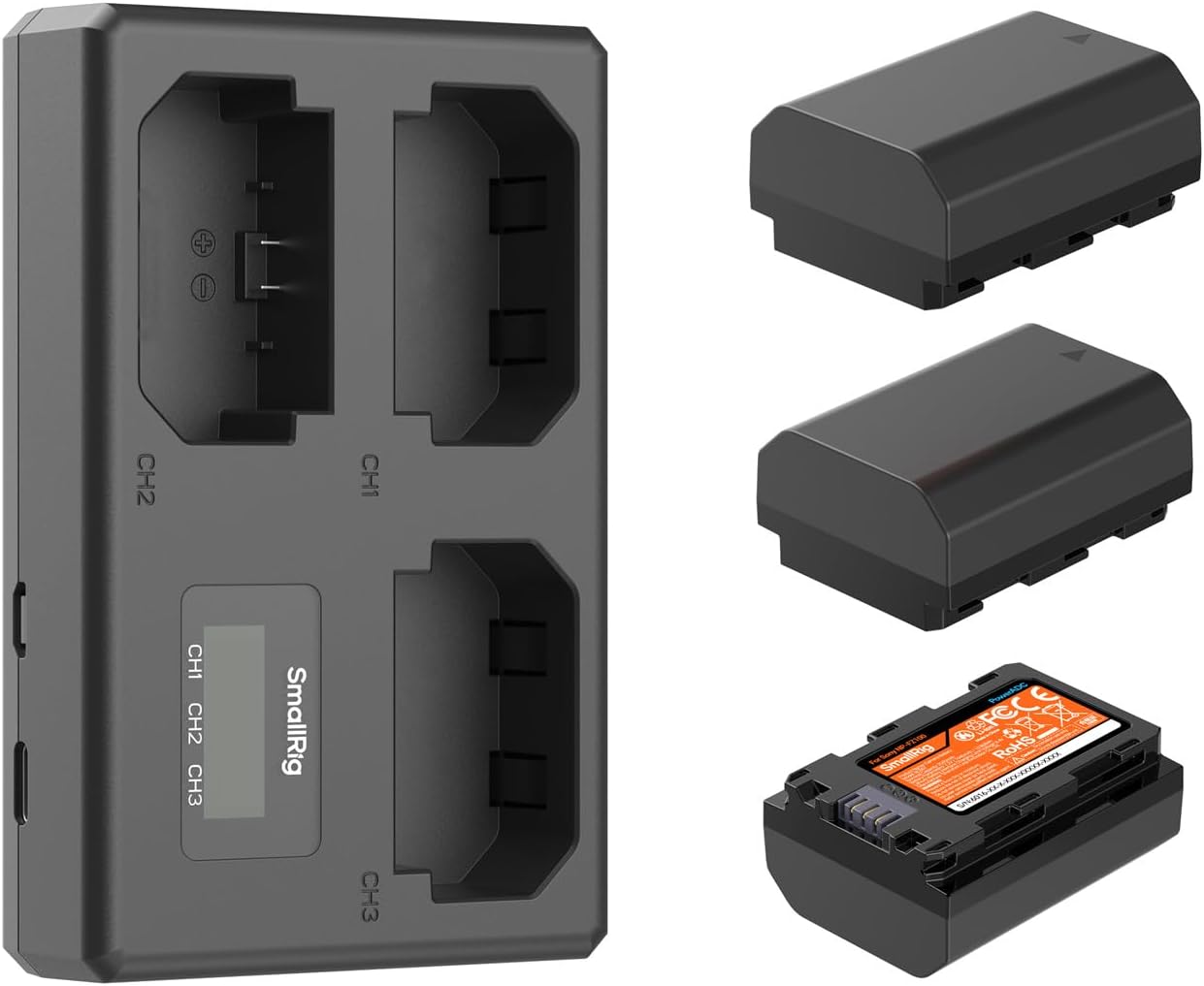 SMALLRIG NP-FZ100 Camera Battery Kit for Sony, Triple-Slot LCD Charger with 3-Pack 1940mAh Batteries, Full Decode for Sony A7V A7IV A7III A7C A6700 A6600 FX3 FX30 ZV-E1 ZV-E10II A9III A7RV