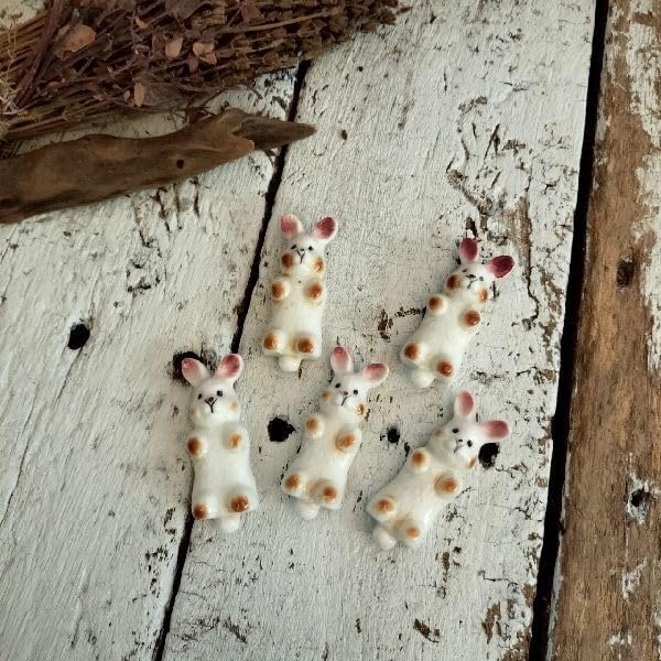 70-80s ヴィンテージ かわいい うさぎ 箸置き 陶器 ラビット チョップスティック レスト 5客 ウサギ 兎 キッチン 飾り