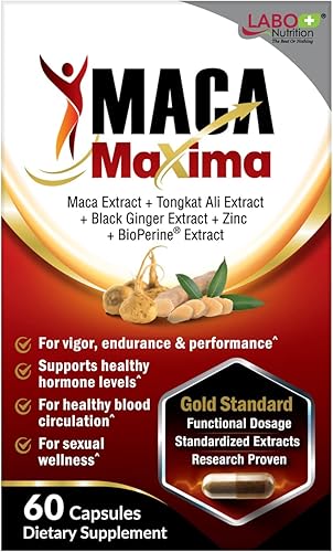 Miniatura 4 de LABO Nutrition MacaMaxima - Suplemento de extracto de raíz de maca peruana, Tongkat Ali, jengibre negro, zinc y pimienta negra para hombres y