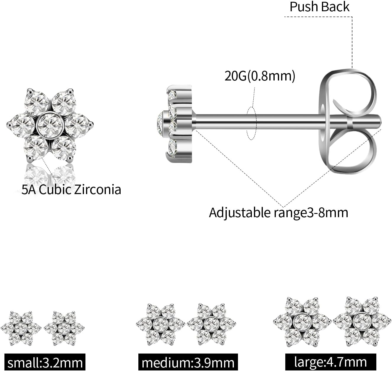 XUU Titanium Stud Earrings for Women, Minimalist Cubic Zirconia stud, Dainty Halo Earrings, Hypoallergenic Piercing Jewelry, Gold & Silver (Pair) - Image 2