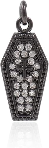 Miniatura 1 de 8 colgantes de ataúd de circonita cúbica, dijes de pulsera, punk, joyería gótica, decoración individual de 0.630 x 0.276 in, color negro