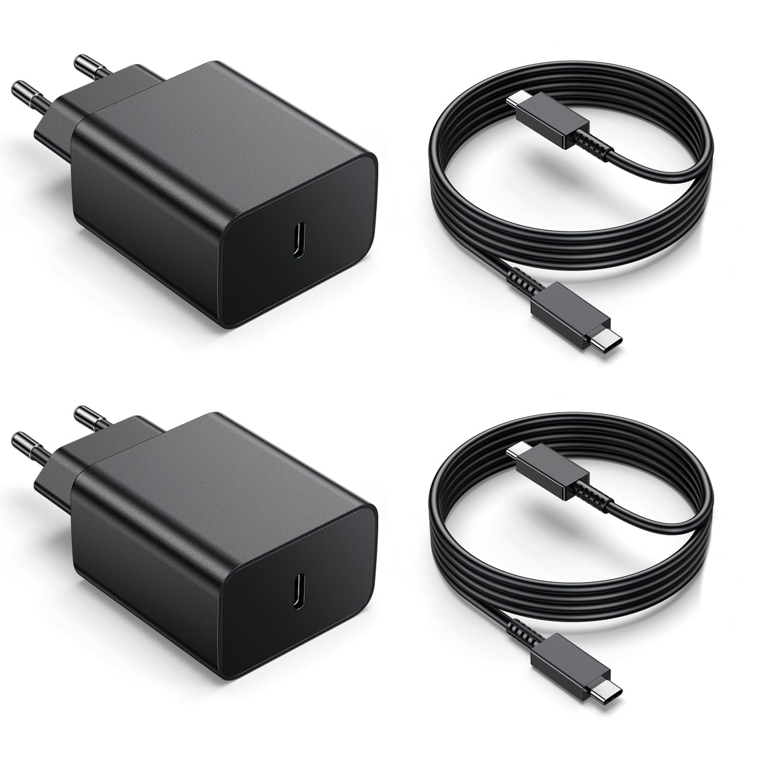 45W Cargador USB C 2Pack, Cargador para Samsung Carga Rapida Compatible con Samsung Galaxy S25 Plus Ultra/S25+/S24/S23/S22/S21/S20/S10/Note20/10/A73/A53 con 2M Cable, Tipo C Enchufe Carga Adaptador