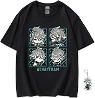 Vista 1 de Genshin Impact - Camiseta unisex para hombre y mujer, disfraz casual de anime negro, con llavero gratis