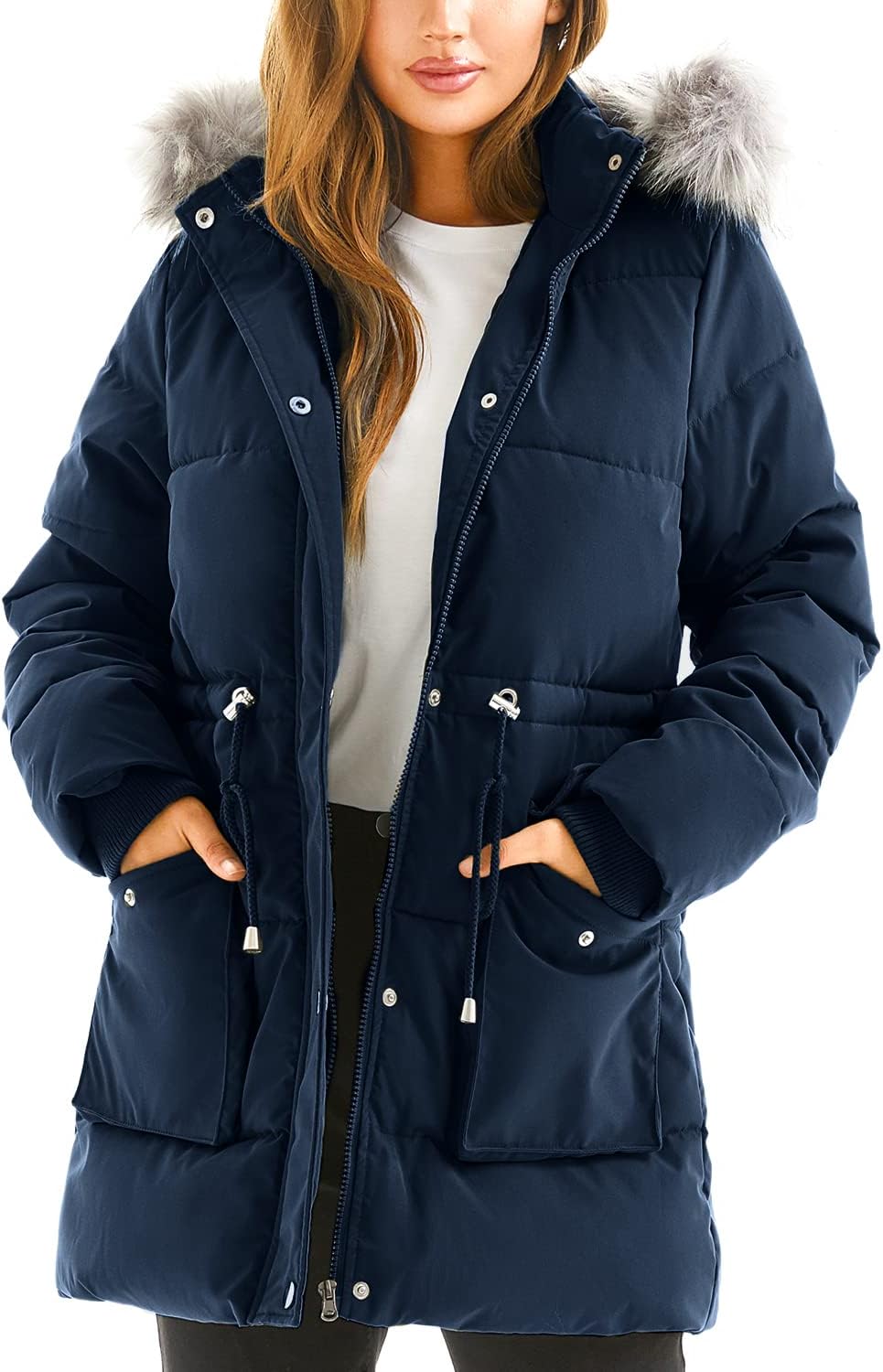 Women's Winter Hooded Coat Waterproof Down Long Jacket Warm Parka Thicken Puffer Coat with Removable Fur Hood - Image 2