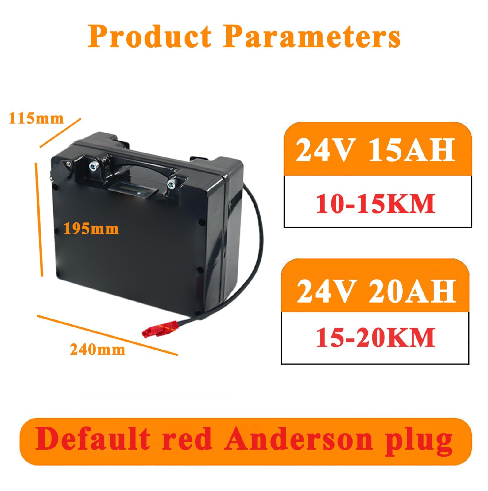 Batería para Silla De Ruedas Eléctrica De 24 V, Batería De 24 V 15 Ah 20 Ah con Cargador, Batería Portátil para Silla De Ruedas Eléctrica, Conector Anderson Rojo Predeterminado