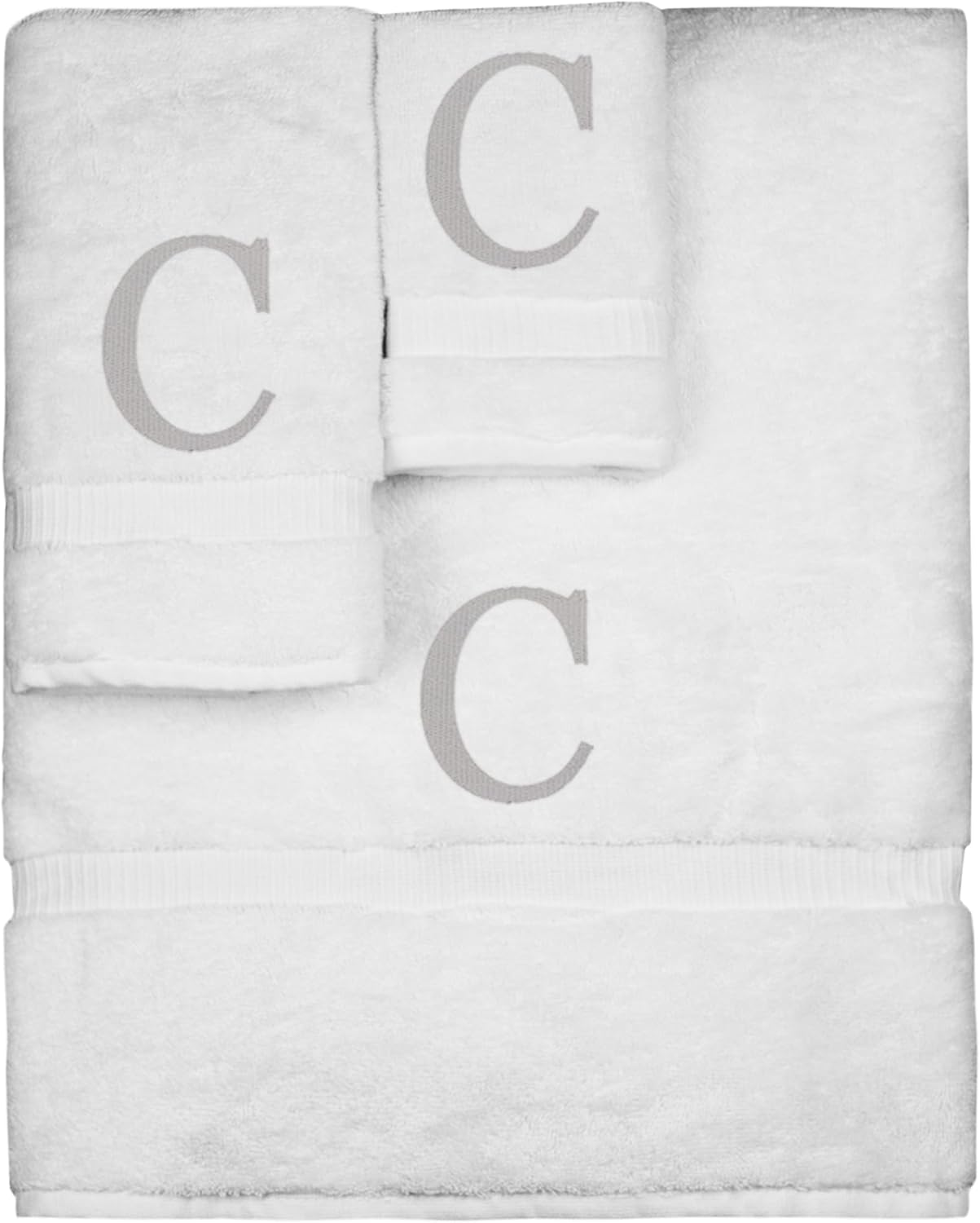 Monogrammed Towel Set, Personalized Gift, Set of 3 Silver