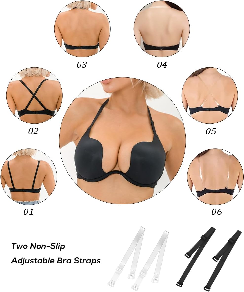 Sexy Code 1701 Womens Low Plunge Push Up Bra with Clear Straps Low Cut Convertible Underwire Padded Cleavage Bra - Image 3