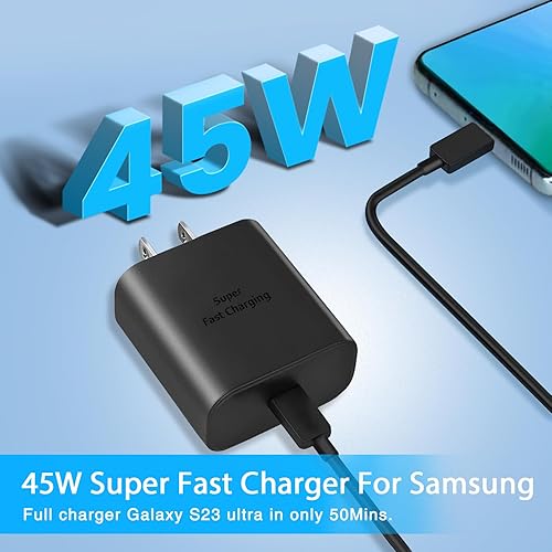 Miniatura 2 de Cargador súper rápido de 45 W, cargador de teléfono Android USB C de carga rápida tipo C con cable de 5 pies para Samsung Galaxy S24 S23 S21 S20