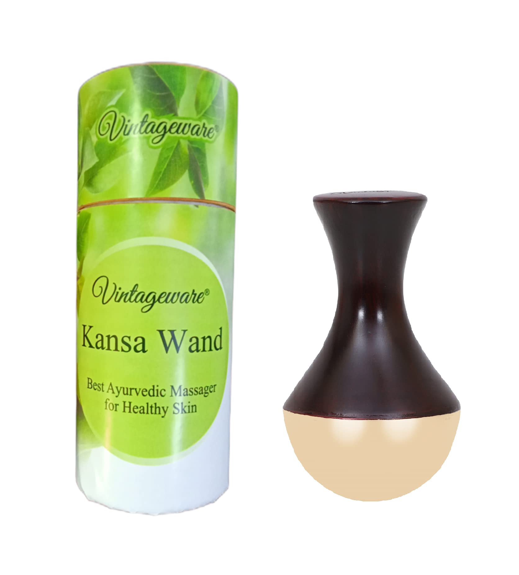 Vintageware® Kansa Wand Back And Face Massager With Teak Wood Handle For Detoxification, Stress Relief And Deep Relaxation (Small, Dark Brown)
