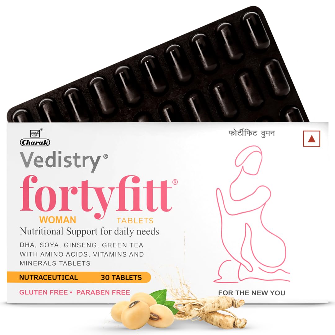 Vedistry Fortyfitt Woman Tablets with Ginseng, Soya & Essential Vitamins | Daily Wellness Support for Women in Their Forties & Beyond | Helps with Hormonal Balance, Energy, Mood Support, Sleep & Pre-Menopause Symptom Relief – 60 Tabs (Pack of 1)