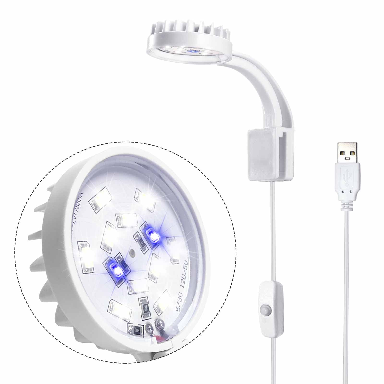 ArcoMead Small LED Aquarium Light for Fish Tank, 12 LEDs, White & Blue Clip on Fish Tank Light for Nano Tank, High Brightness Levels 5W USB Low Consumption Power Aquarium Clip Lamp with Switch