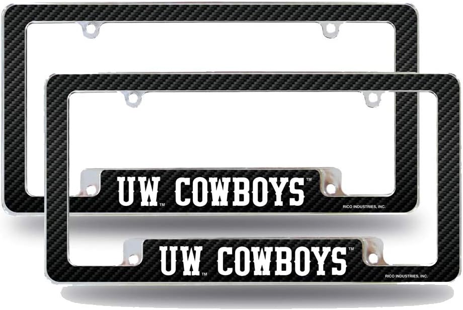 Wyoming Cowboys (Set of 2) Chrome Metal License Plate Frames with Carbon Fiber Design