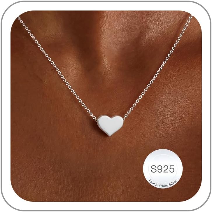 Carffordo 925 Sterling Silver Heart Necklace, Dainty Necklace for Women
