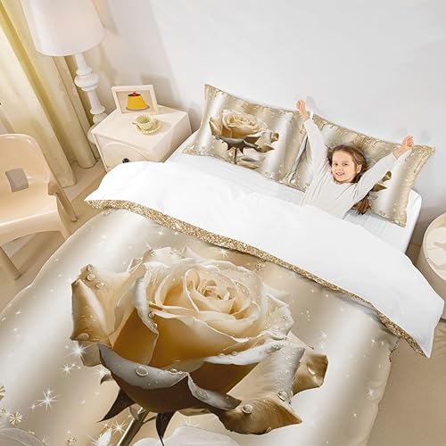 Miniatura 3 de Manfei Juego de funda de edredón de color rosa champán, tamaño matrimonial, juego de ropa de cama de 3 piezas con purpurina champán para decoración