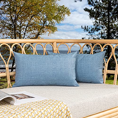 Kevin Textile Outdoor Waterproof 12”x24” Pillow Covers 2 Pack, Light Blue