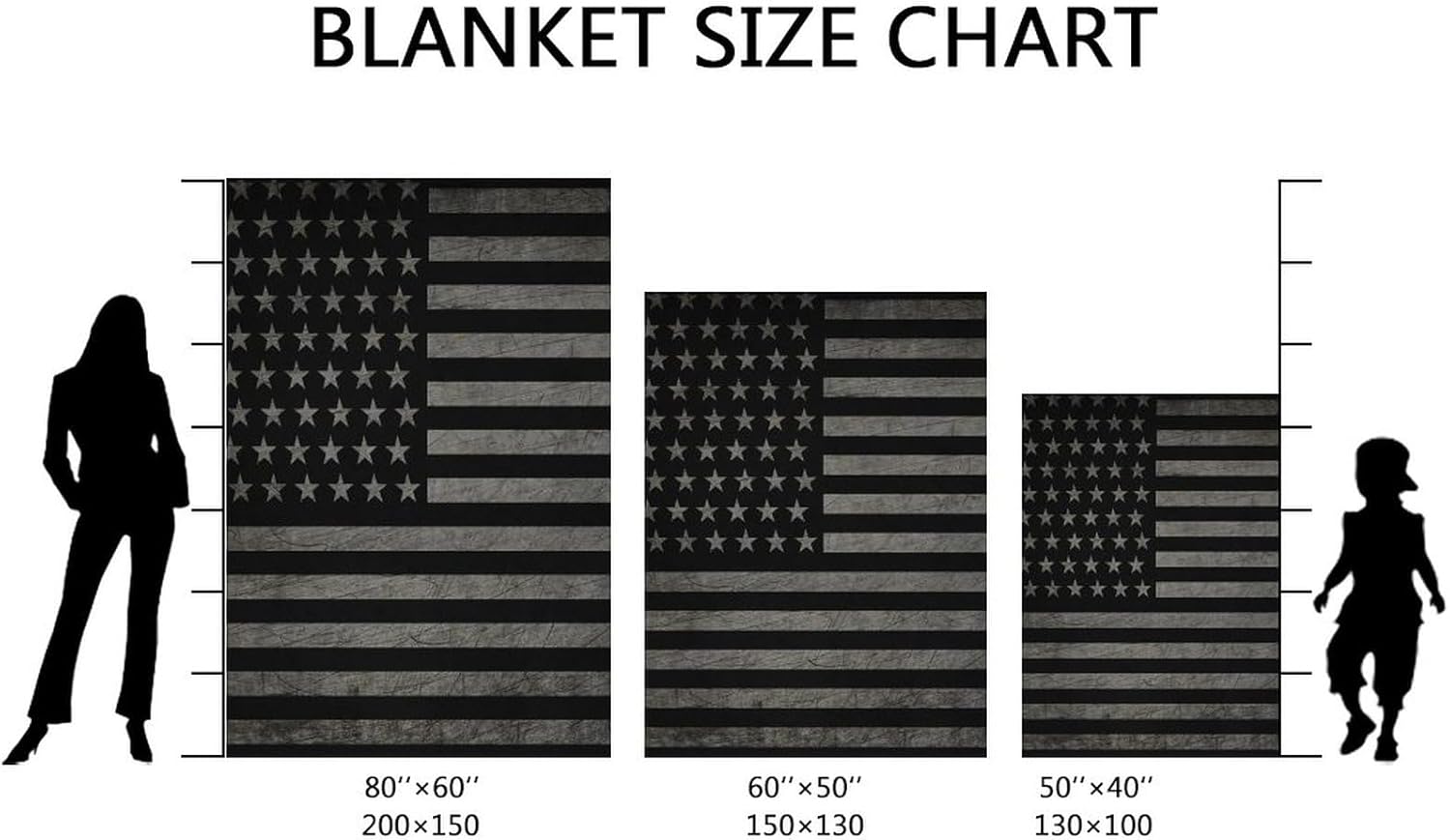 Black American Flag Blanket, America Throw Blanket Retro Decor for Couch Bed Sofa,Soft Cozy Lightweight Blankets for Adults 60"x80"
