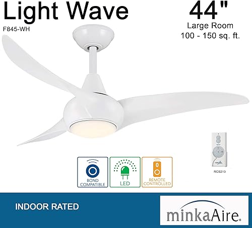 Miniatura 4 de MINKA-AIRE Ventilador de techo F845-WH Light Wave de 44 pulgadas con luces LED y control remoto, color blanco Blanco,Koa desgastado